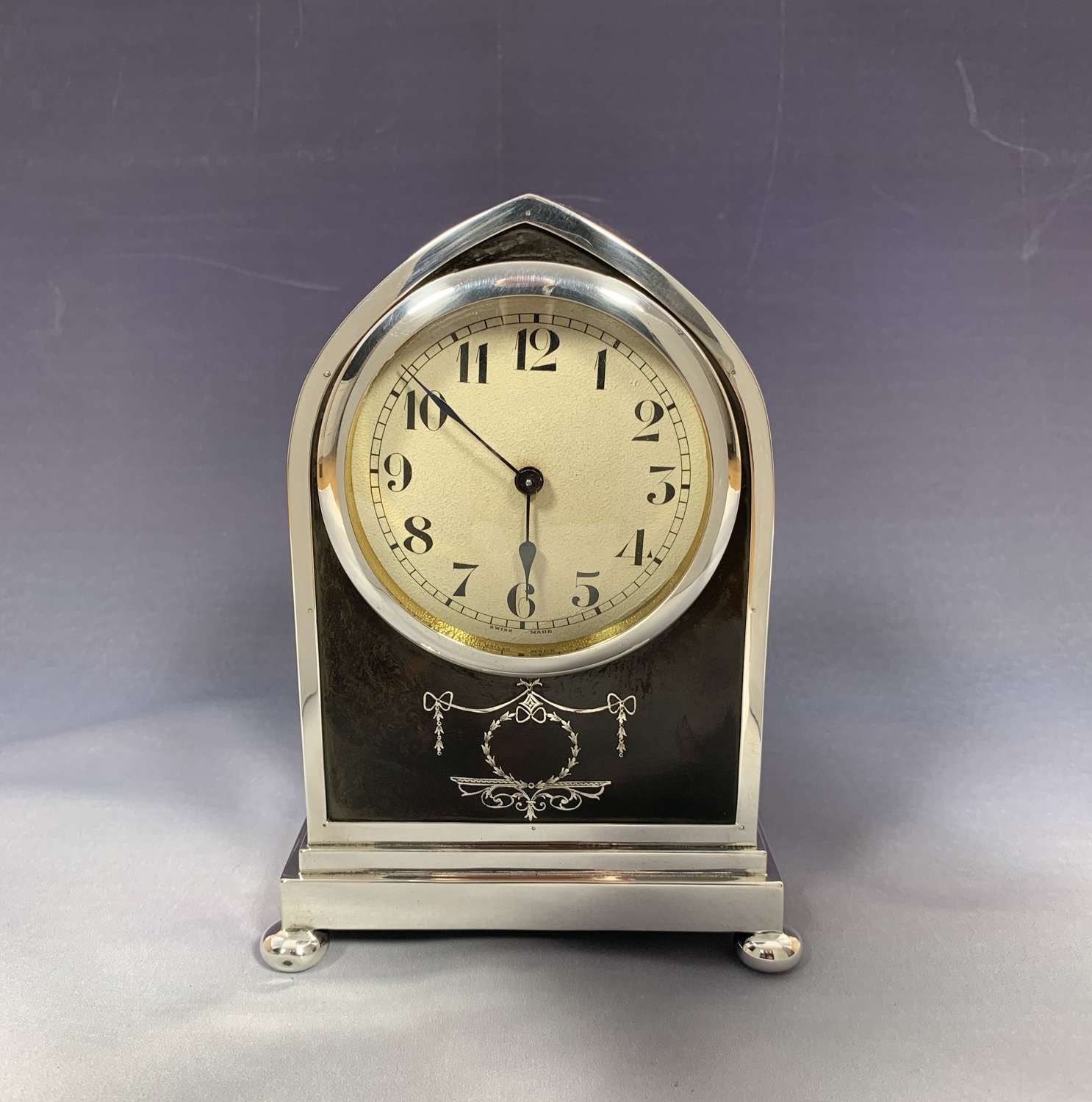 A Tortoiseshell and Silver Edwardian Lancet clock