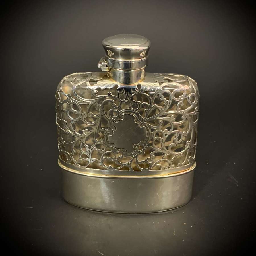 Sterling silver and glass hip flask by Birks
