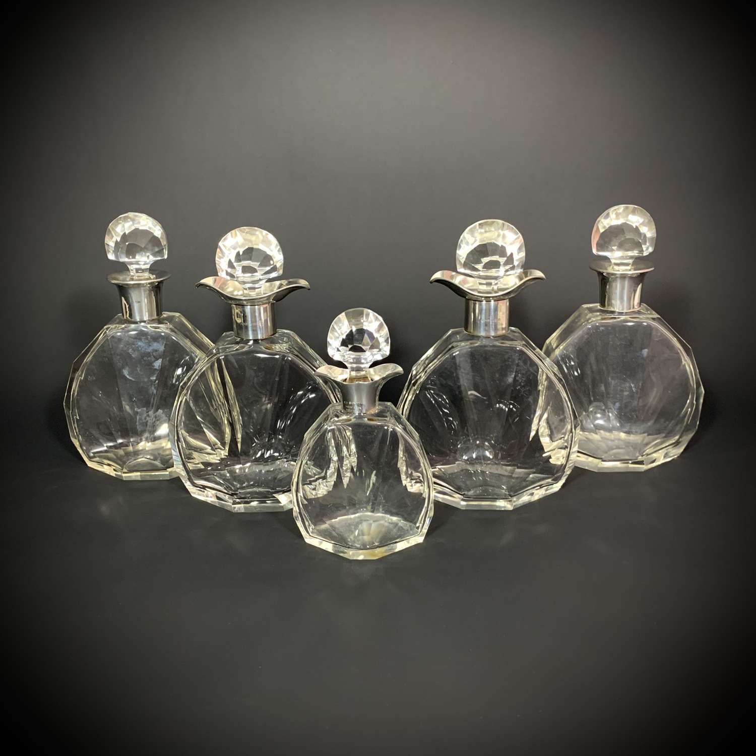 Matched set of 5 art Deco Decanters