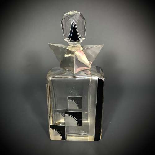 An Art Deco silver mounted Czechosolvakian Bohemian glass decanter