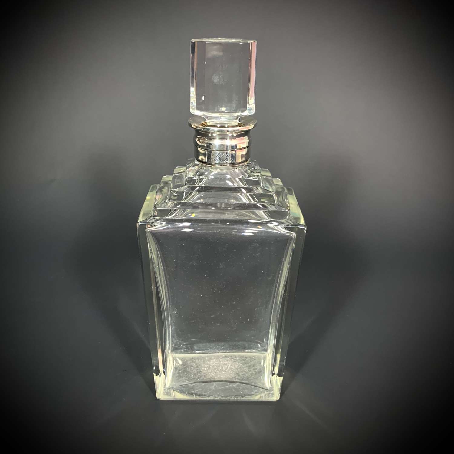 Art Deco silver mounted decanter by Goldsmiths & Silversmiths