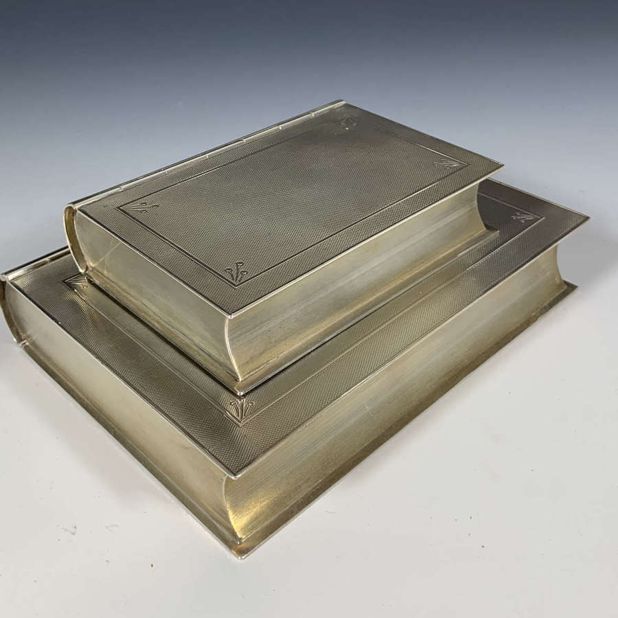 A pair of silver book cigar boxes for Tiffany