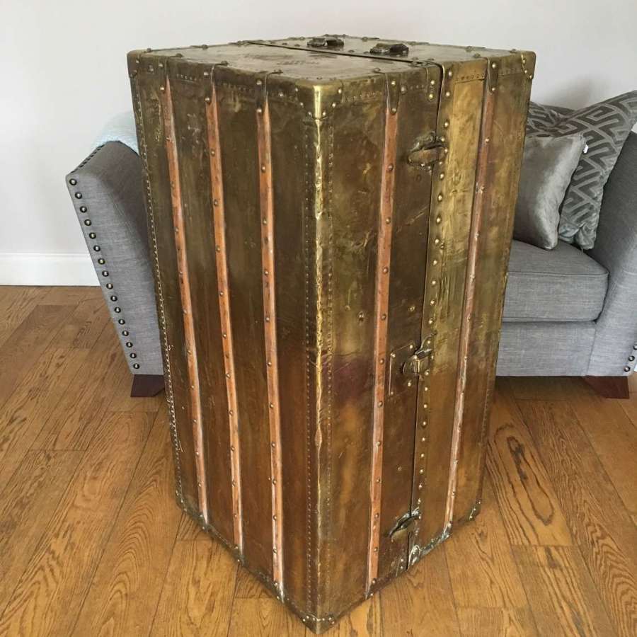 An exceptionally rare all Brass Wardrobe trunk by Louis Vuitton
