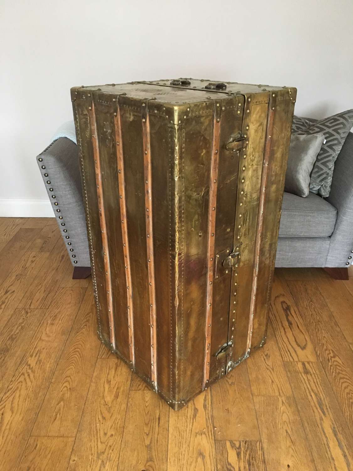 An exceptionally rare all Brass Wardrobe trunk by Louis Vuitton