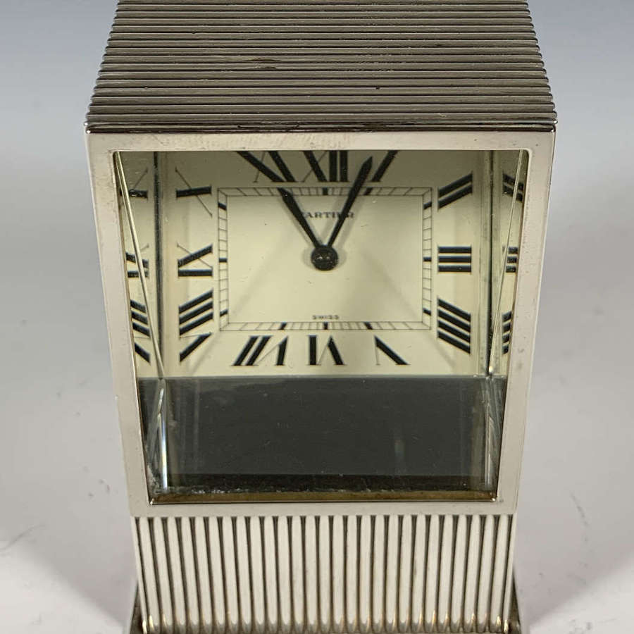 A sterling silver Cartier Prism clock, circa 1980