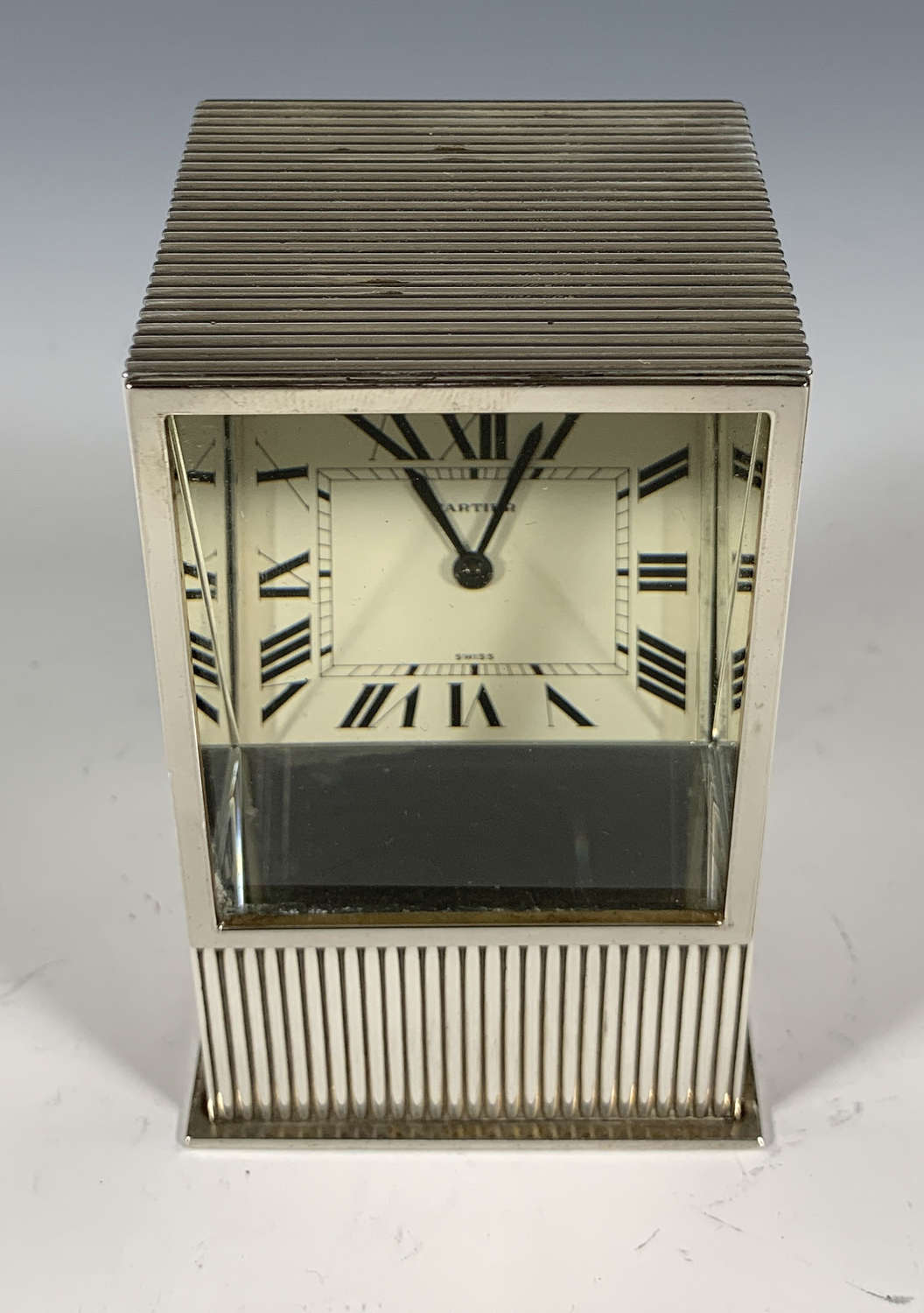 A sterling silver Cartier Prism clock, circa 1980