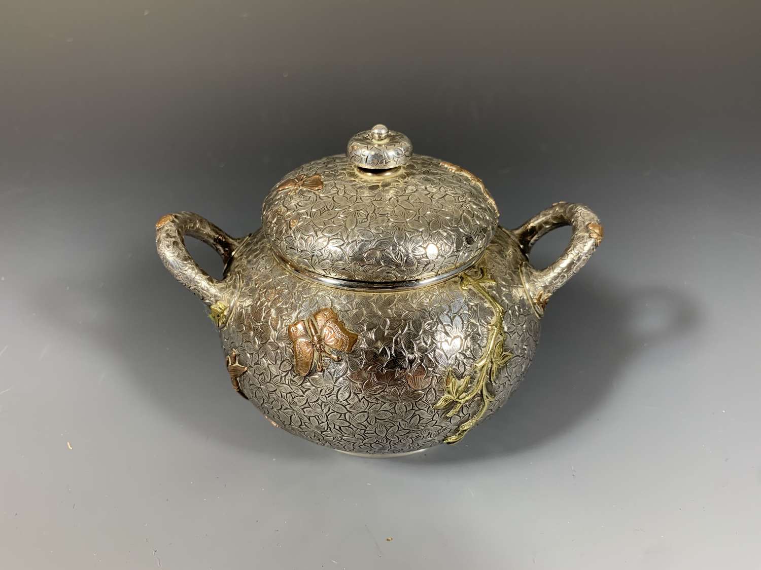 A rare mixed metal sugar bowl by Dominick & Haff circa 1880