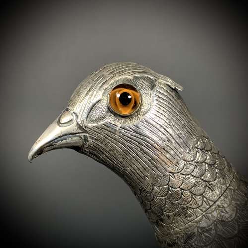 An Art Deco silver Pheasant sifter. Dutch, dated for 1920.