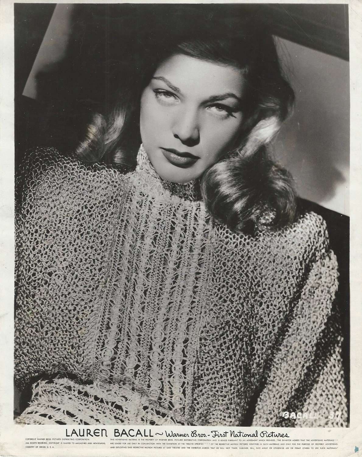Lauren Bacall - Warner Brothers promotional photograph. C.1946