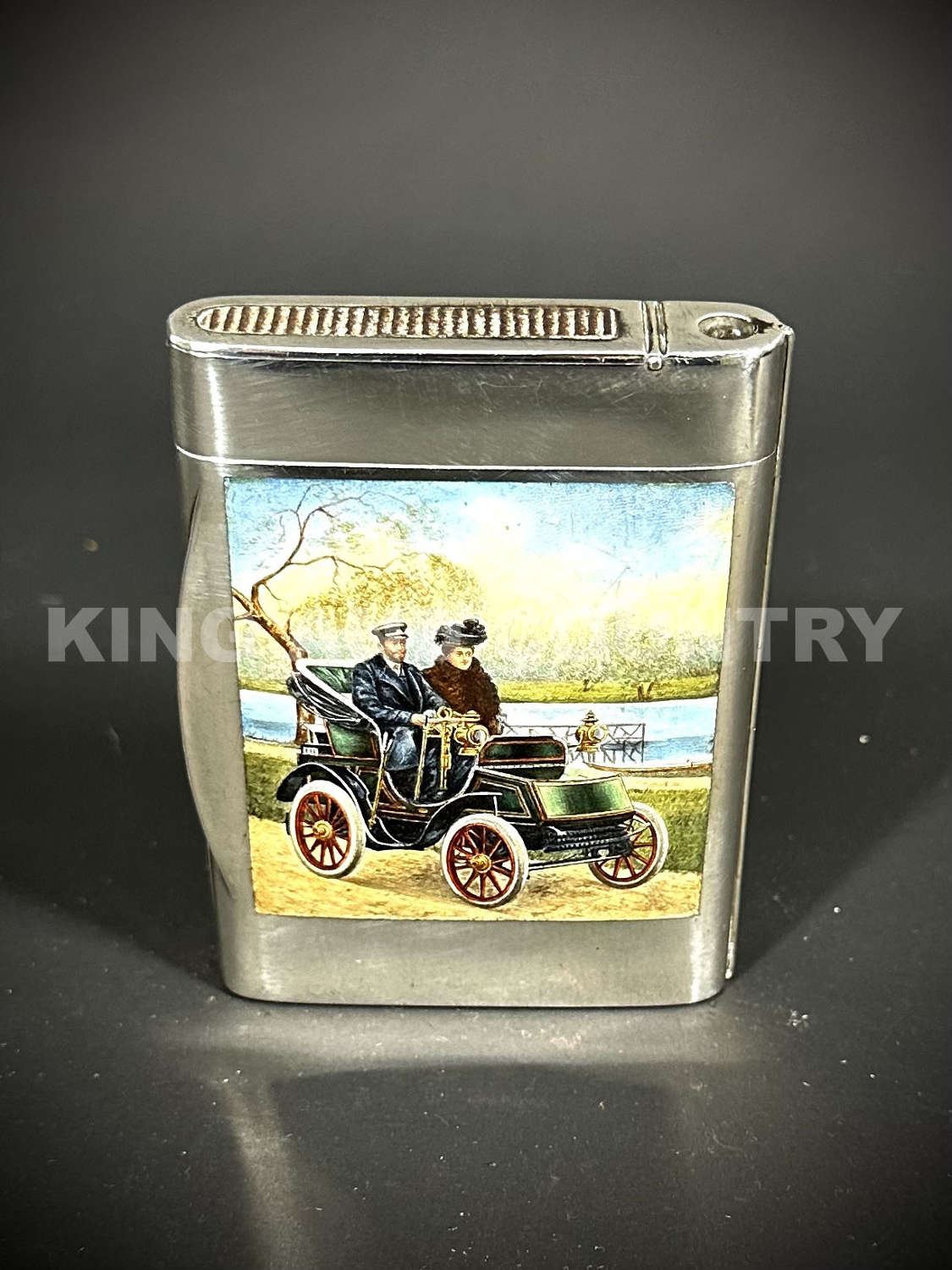An early Motoring themed, combination Cheroot, vesta and wick case.