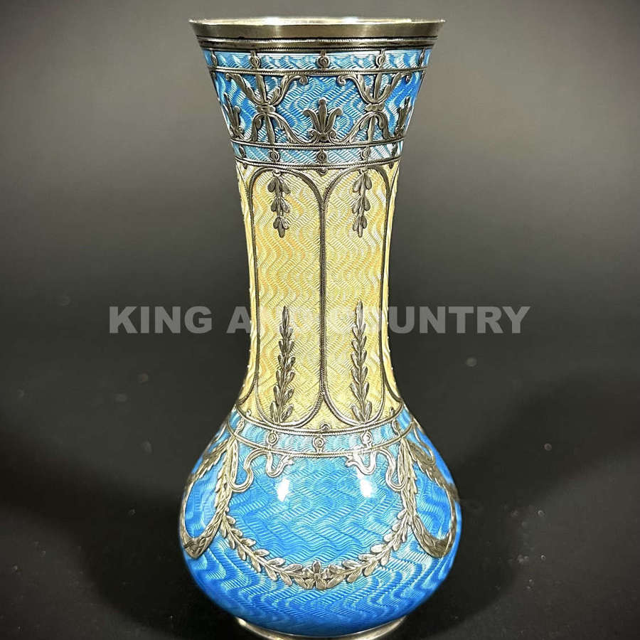 An Edwardian silver and Guilloche enamel bud vase