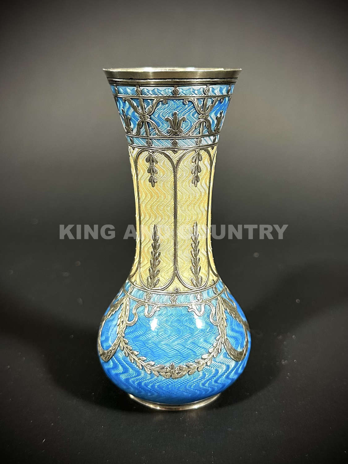 An Edwardian silver and Guilloche enamel bud vase