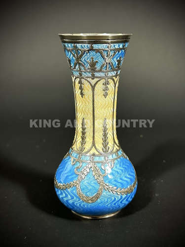 An Edwardian silver and Guilloche enamel bud vase