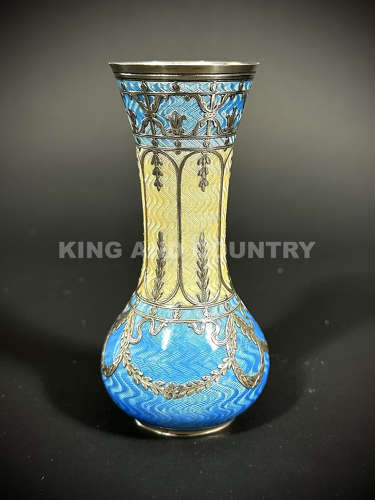An Edwardian silver and Guilloche enamel bud vase