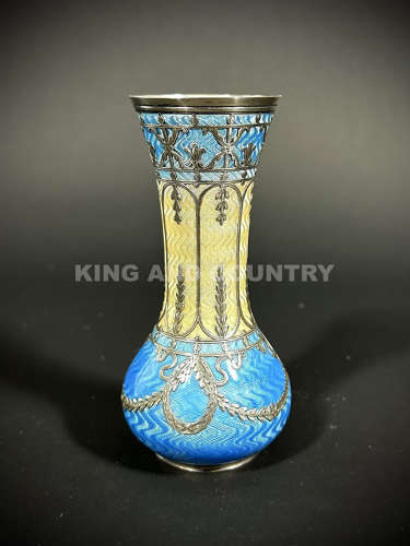 An Edwardian silver and Guilloche enamel bud vase