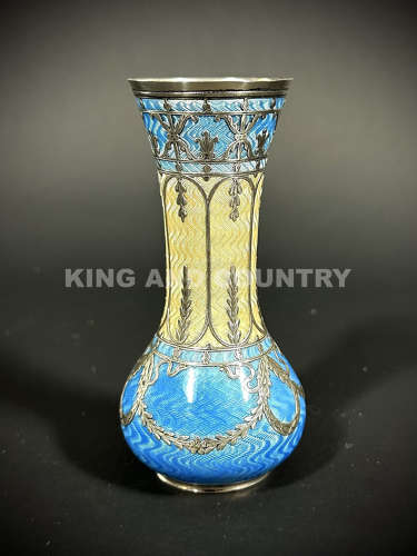 An Edwardian silver and Guilloche enamel bud vase