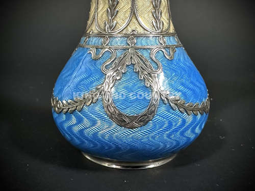 An Edwardian silver and Guilloche enamel bud vase