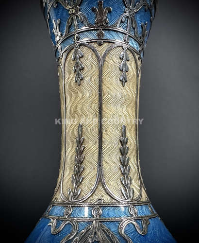 An Edwardian silver and Guilloche enamel bud vase