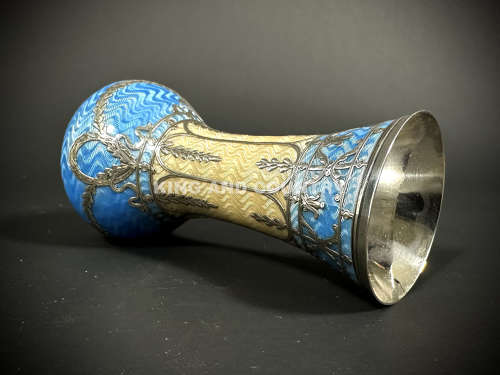 An Edwardian silver and Guilloche enamel bud vase
