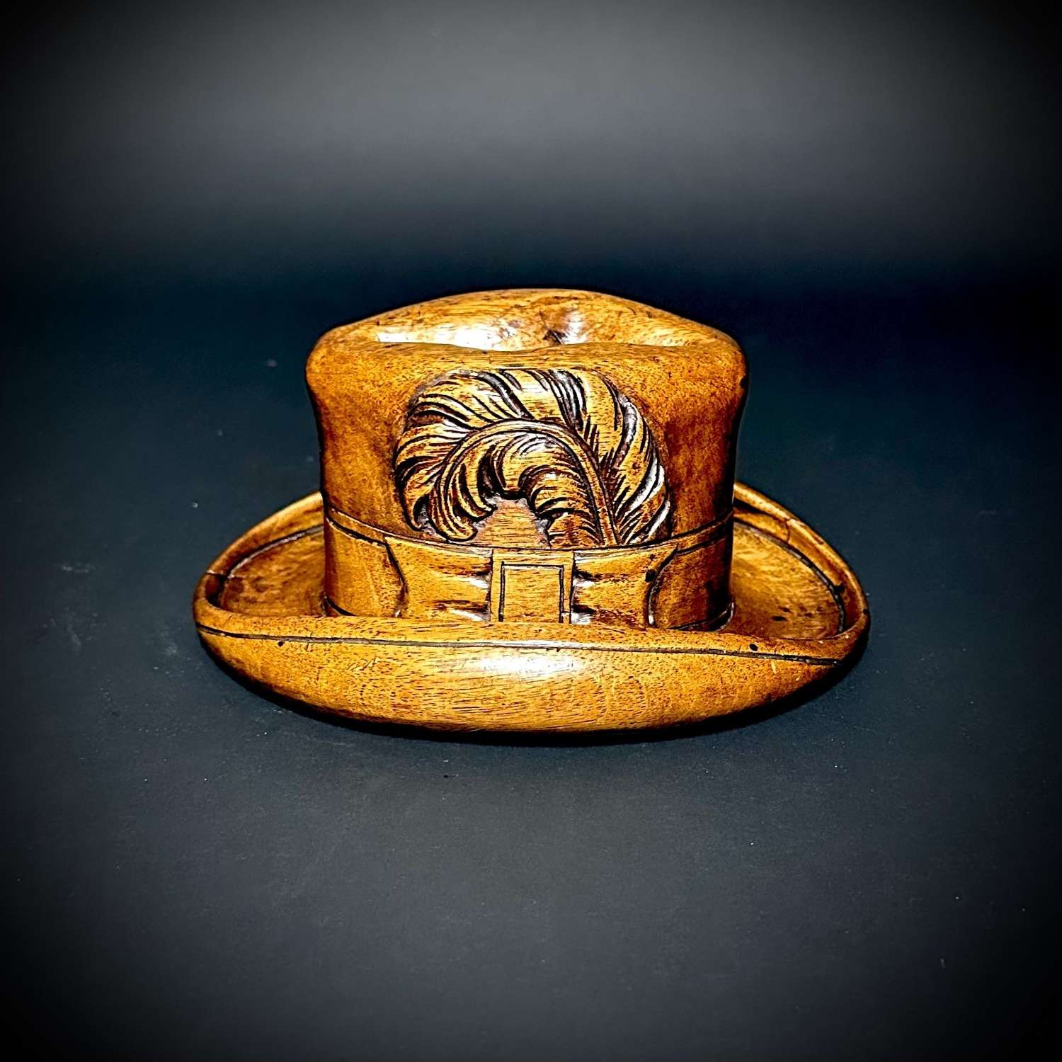 A rare carved Fruitwood inkwell fashioned as a Fedora. Circa 1890