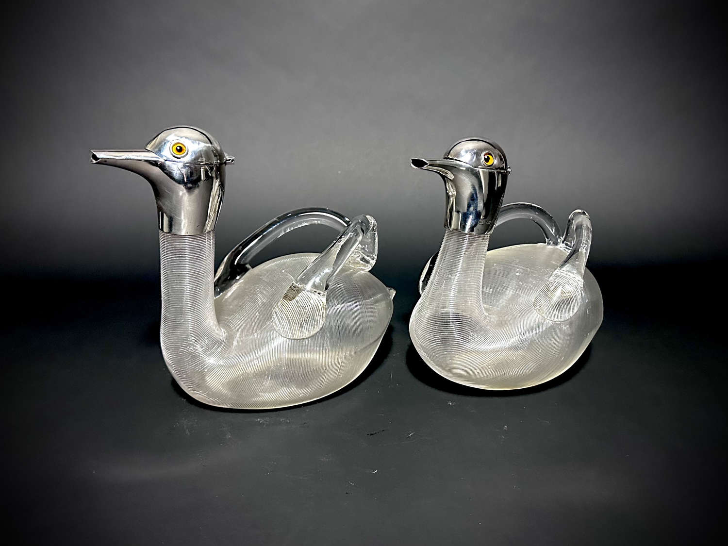 A rare pair of Victorian Duck claret Jugs