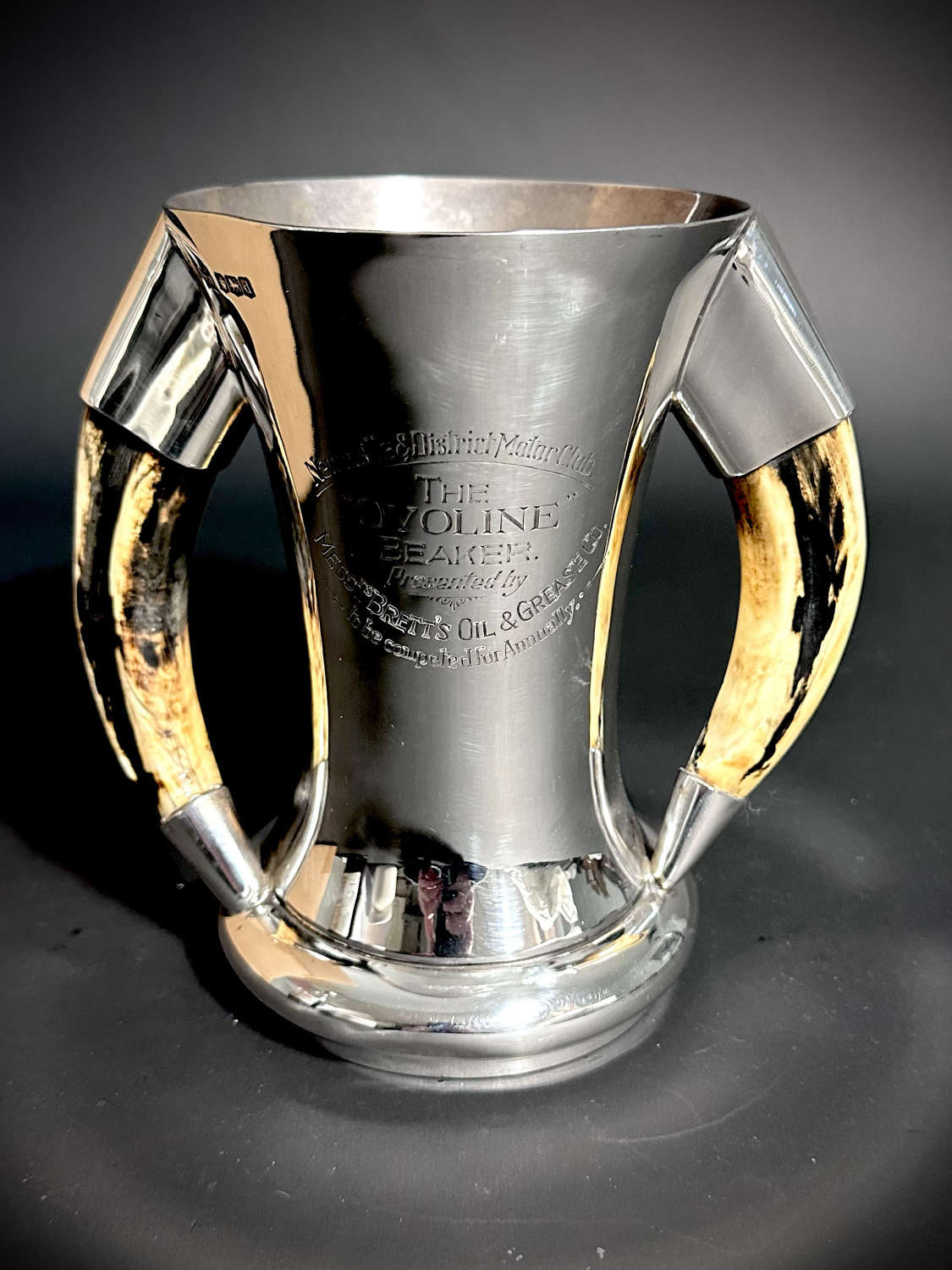 A silver and boar tusk Trophy cup tankard. The Ovaline Beaker