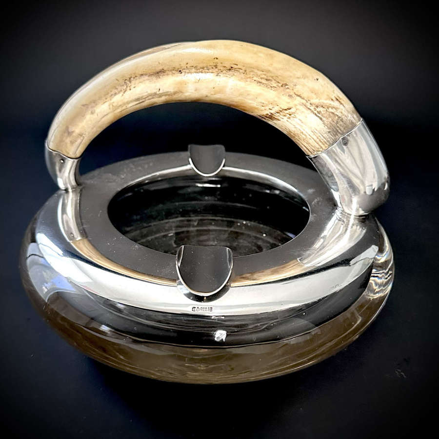 A very large Art Deco silver and Boar tusk club cugar ashtray